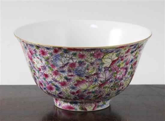 A Chinese famille rose thousand flower bowl, Daoguang mark, 20th century, 14cm